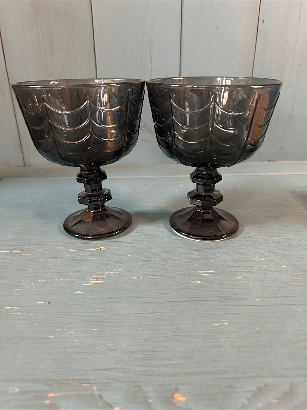 Target Bullseye Smoky Gray/Black Patterned Spider Webs Glass Goblets - Pair 2026